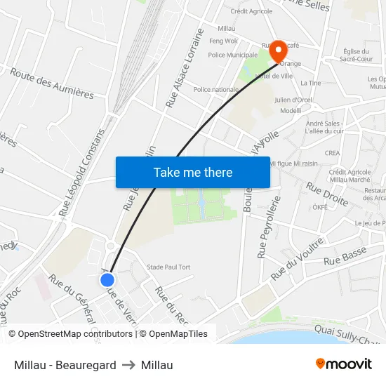 Millau - Beauregard to Millau map