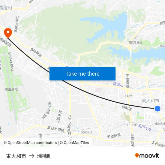 東大和市 to 瑞穂町 map