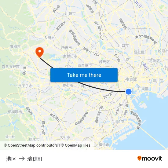 港区 to 瑞穂町 map