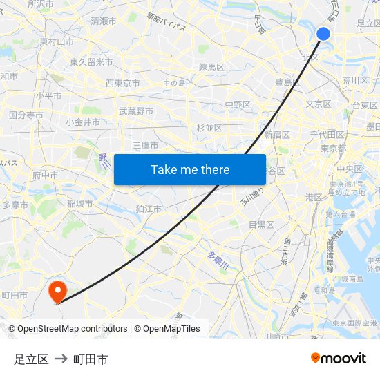 足立区 to 町田市 map