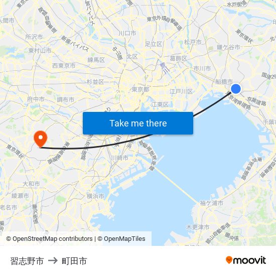 習志野市 to 町田市 map