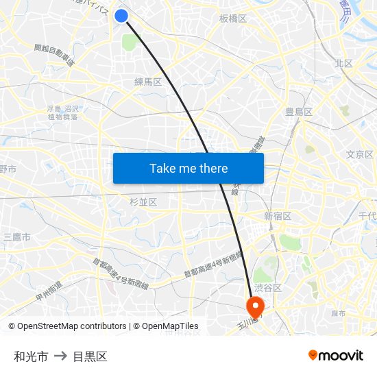 和光市 to 目黒区 map