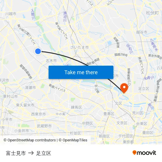 富士見市 to 足立区 map