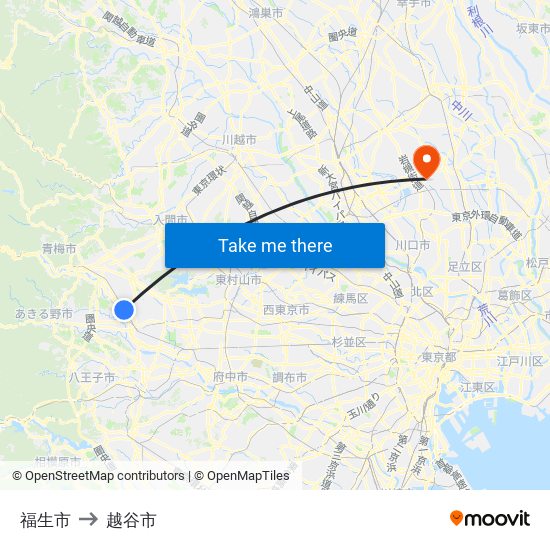 福生市 to 越谷市 map