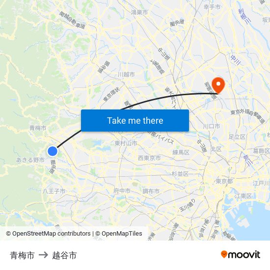 青梅市 to 越谷市 map