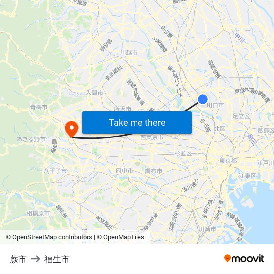 蕨市 to 福生市 map