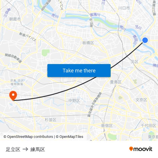 足立区 to 練馬区 map