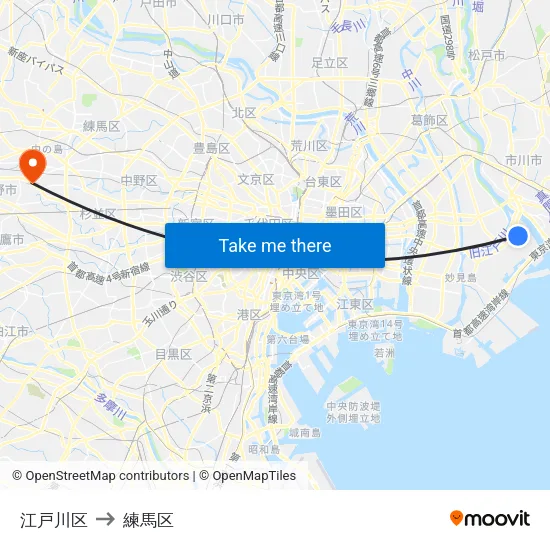 江戸川区 to 練馬区 map