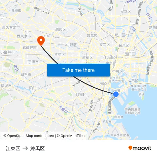 江東区 to 練馬区 map