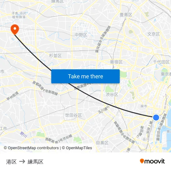 港区 to 練馬区 map