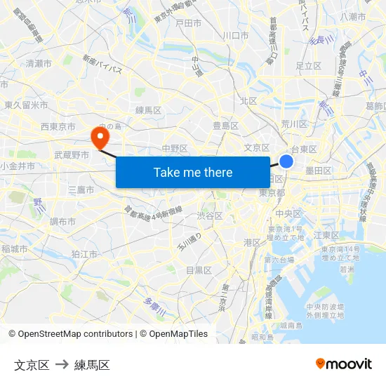 文京区 to 練馬区 map