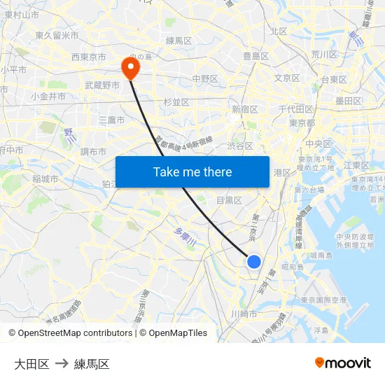 大田区 to 練馬区 map