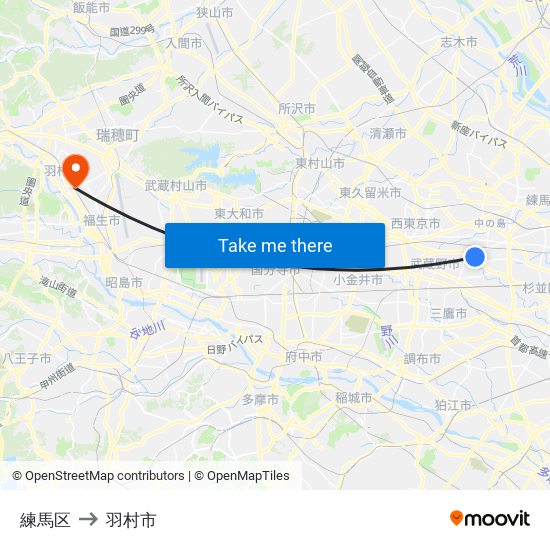 練馬区 to 羽村市 map