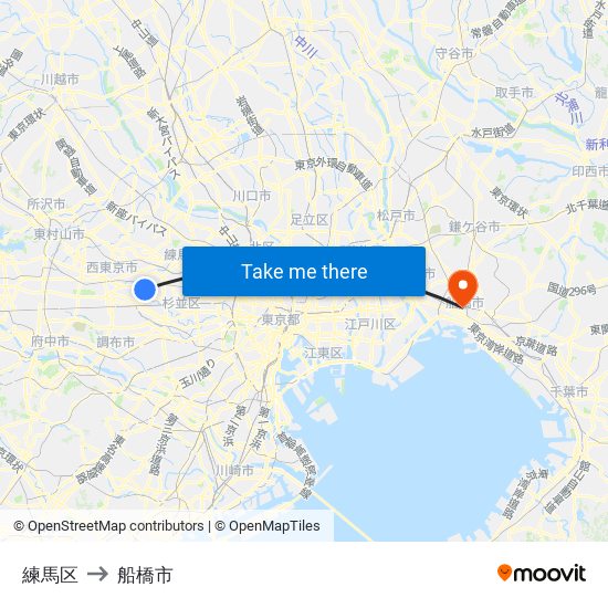 練馬区 to 船橋市 map