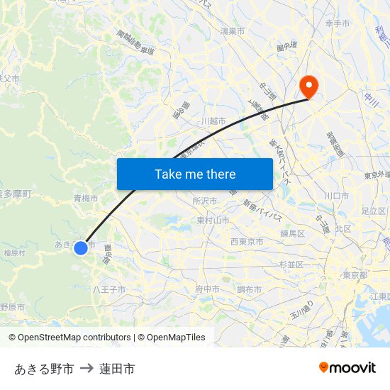 あきる野市 to 蓮田市 map