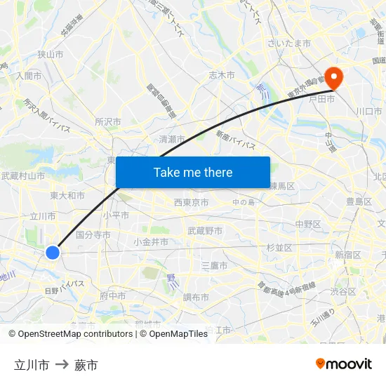 立川市 to 蕨市 map