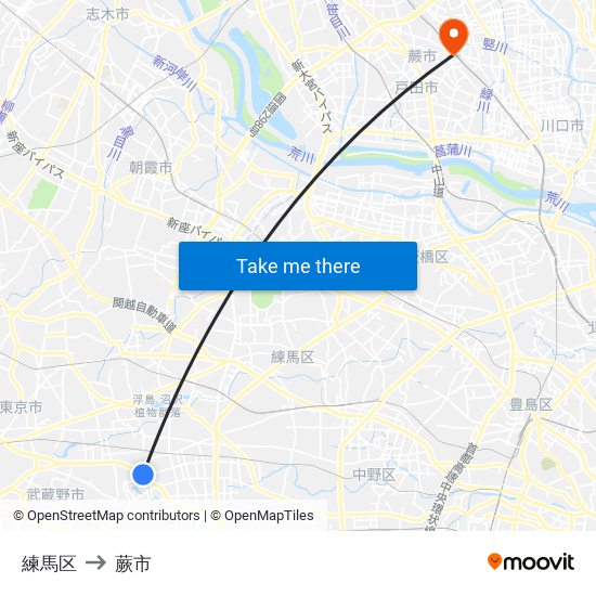 練馬区 to 蕨市 map