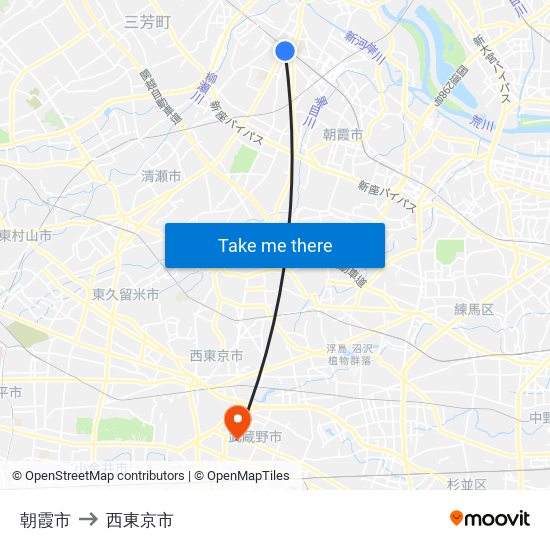 朝霞市 to 西東京市 map