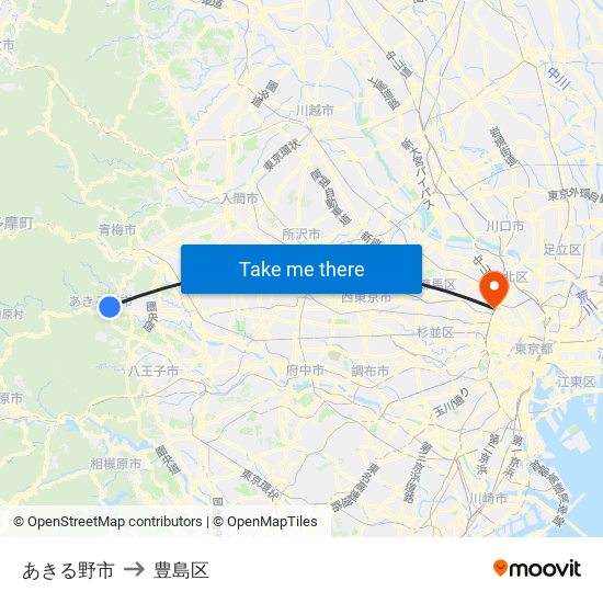あきる野市 to 豊島区 map