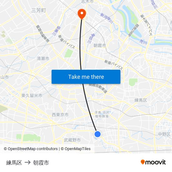 練馬区 to 朝霞市 map