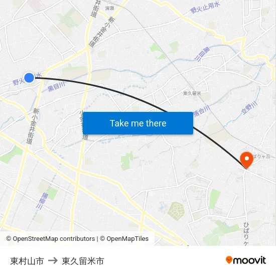 東村山市 to 東久留米市 map