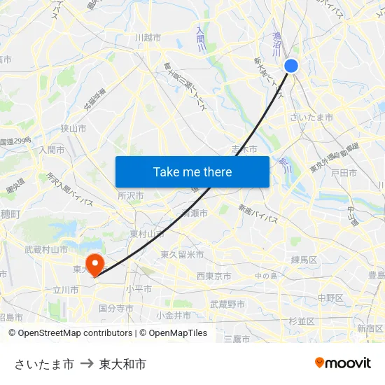 さいたま市 to 東大和市 map