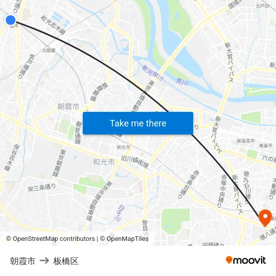 朝霞市 to 板橋区 map