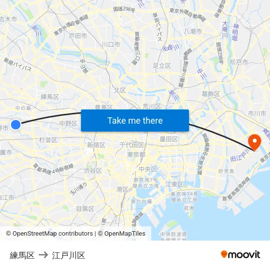練馬区 to 江戸川区 map