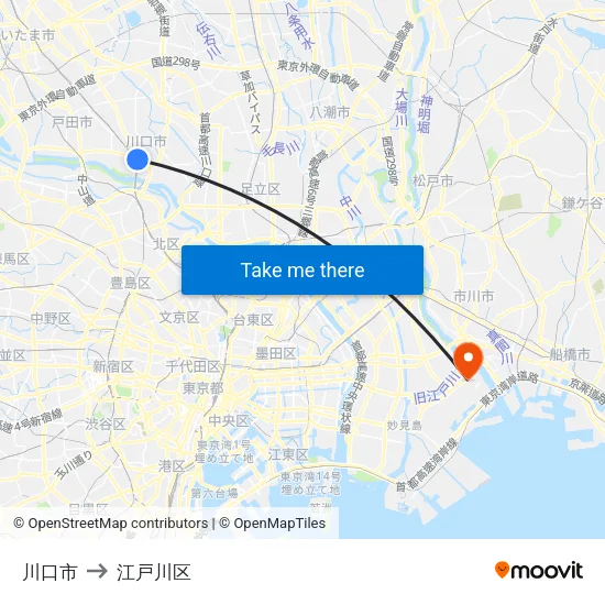 川口市 to 江戸川区 map
