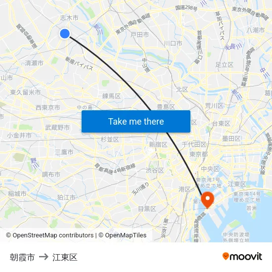 朝霞市 to 江東区 map