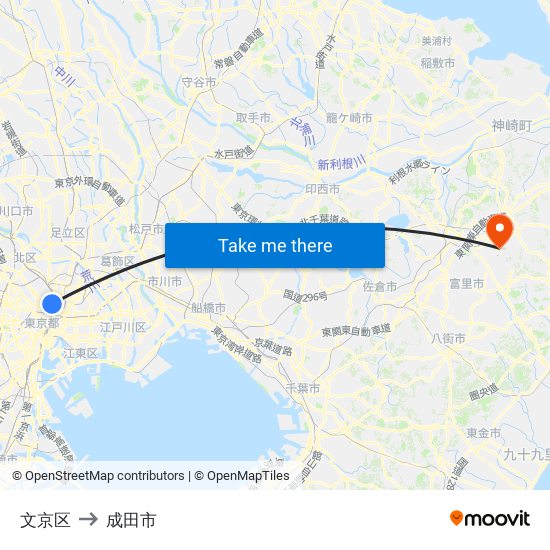 文京区 to 成田市 map