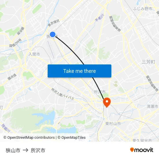 狭山市 to 所沢市 map
