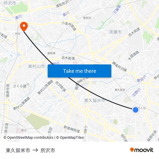 東久留米市 to 所沢市 map