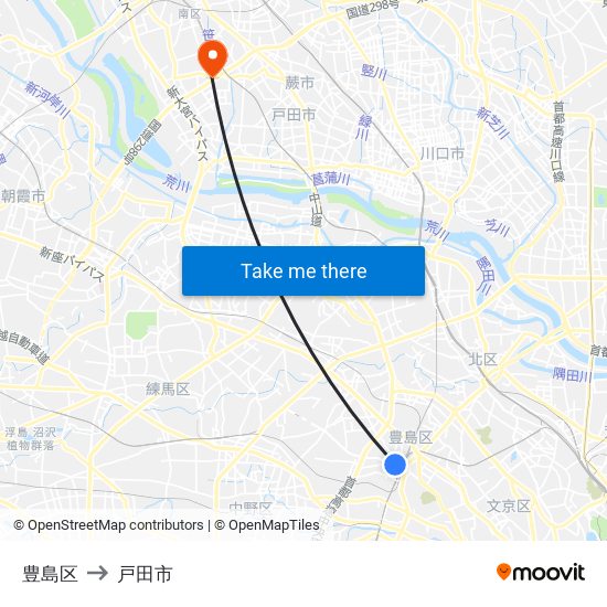 豊島区 to 戸田市 map