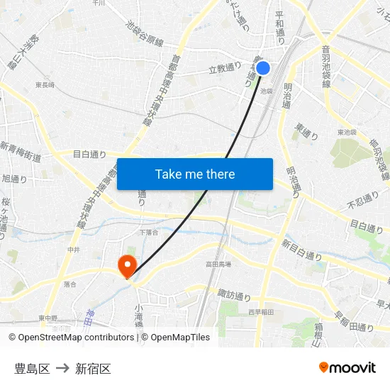 豊島区 to 新宿区 map