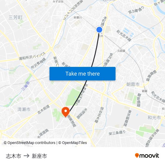志木市 to 新座市 map