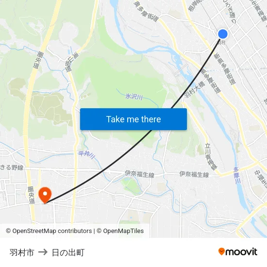 羽村市 to 日の出町 map