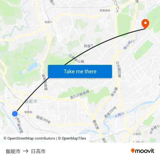 飯能市 to 日高市 map