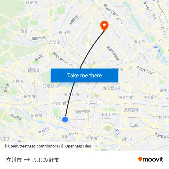 立川市 to ふじみ野市 map