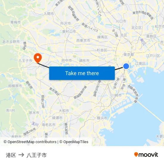 港区 to 八王子市 map