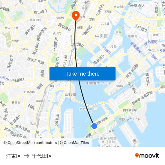 江東区 to 千代田区 map