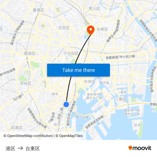 港区 to 台東区 map