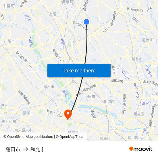 蓮田市 to 和光市 map