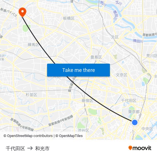 千代田区 to 和光市 map