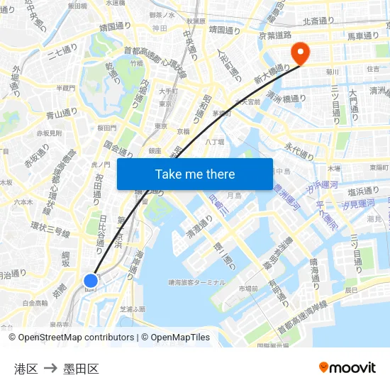 港区 to 墨田区 map