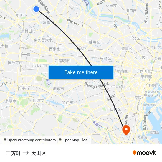三芳町 to 大田区 map