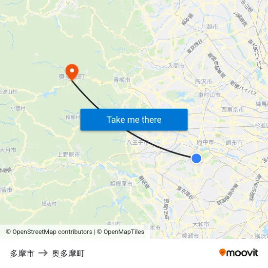 多摩市 to 奥多摩町 map