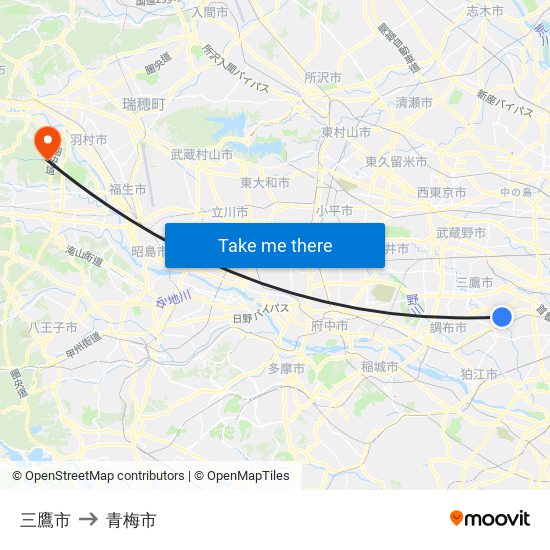 三鷹市 to 青梅市 map