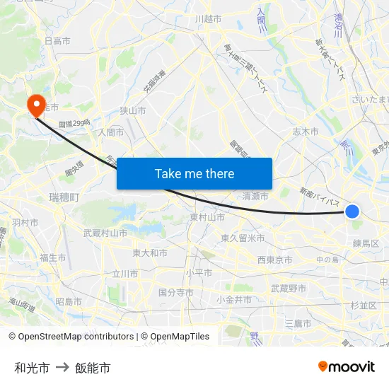和光市 to 飯能市 map