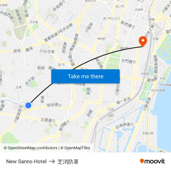 New Sanno Hotel to 芝消防署 map